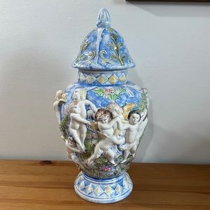 Vintage French Style Hand Painted Cherub Jardiniere